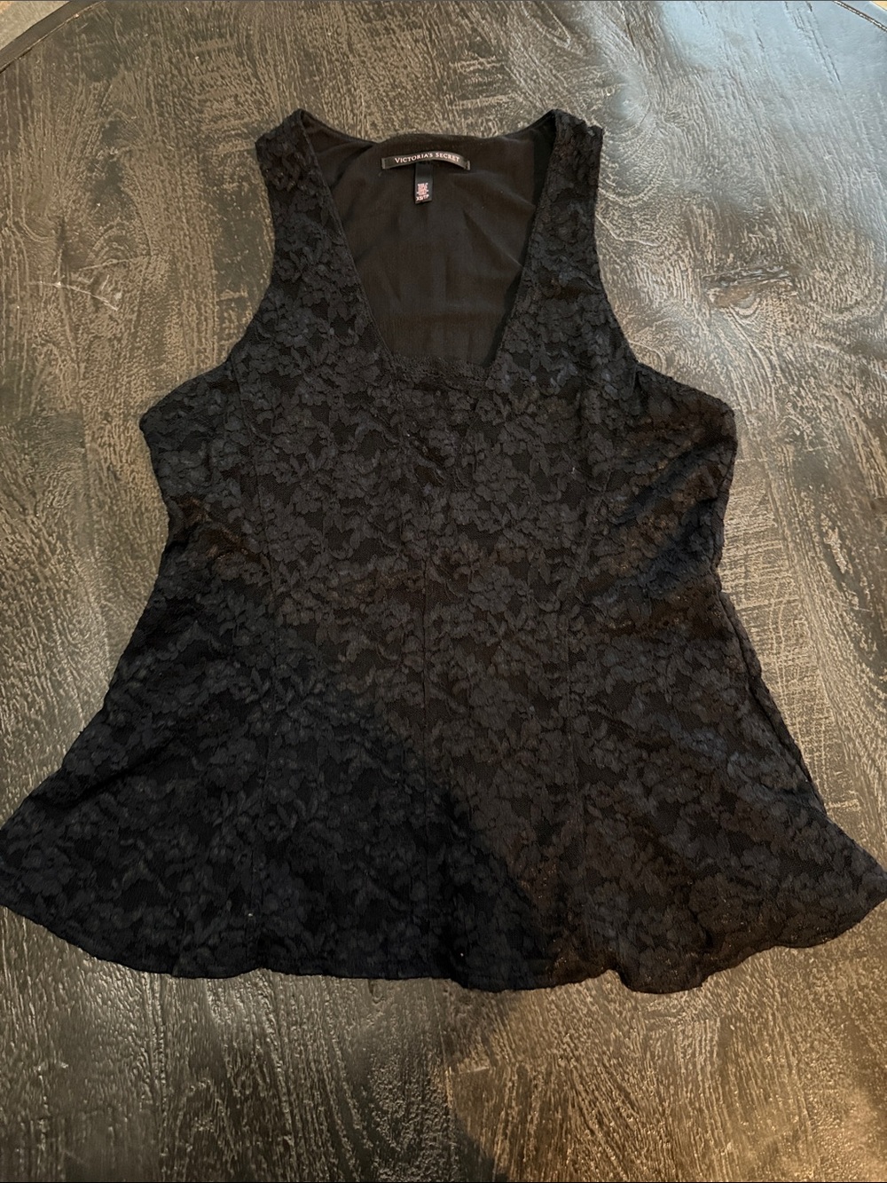 Victoria's Secret Black Floral Lace Peplum Camisole